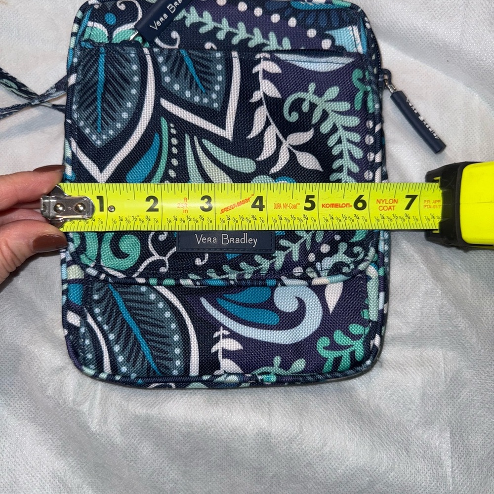 Vera Bradley Teal and Navy Patterned Crossbody Bag w/coin pouch. - Picture 8 of 14